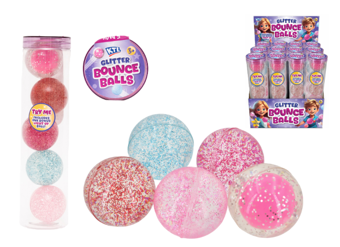 5pc Bouncy Balls In Tube (4pc Glitter/1pc Lightup)