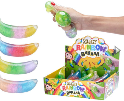 12CM SQUEEZY RAINBOW BANANA 4 ASST (DB