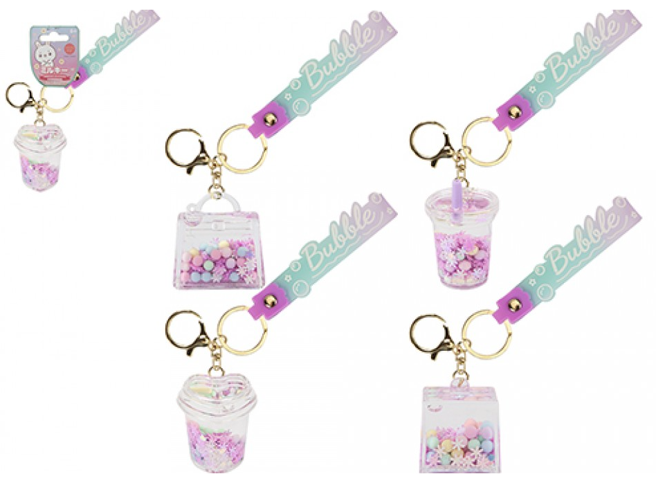 ACRYLIC CHARM KEYRING WITH LIQUID & STRAP
