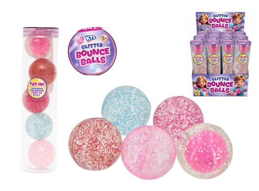 5pc Bouncy Balls In Tube (4pc Glitter/1pc Lightup)